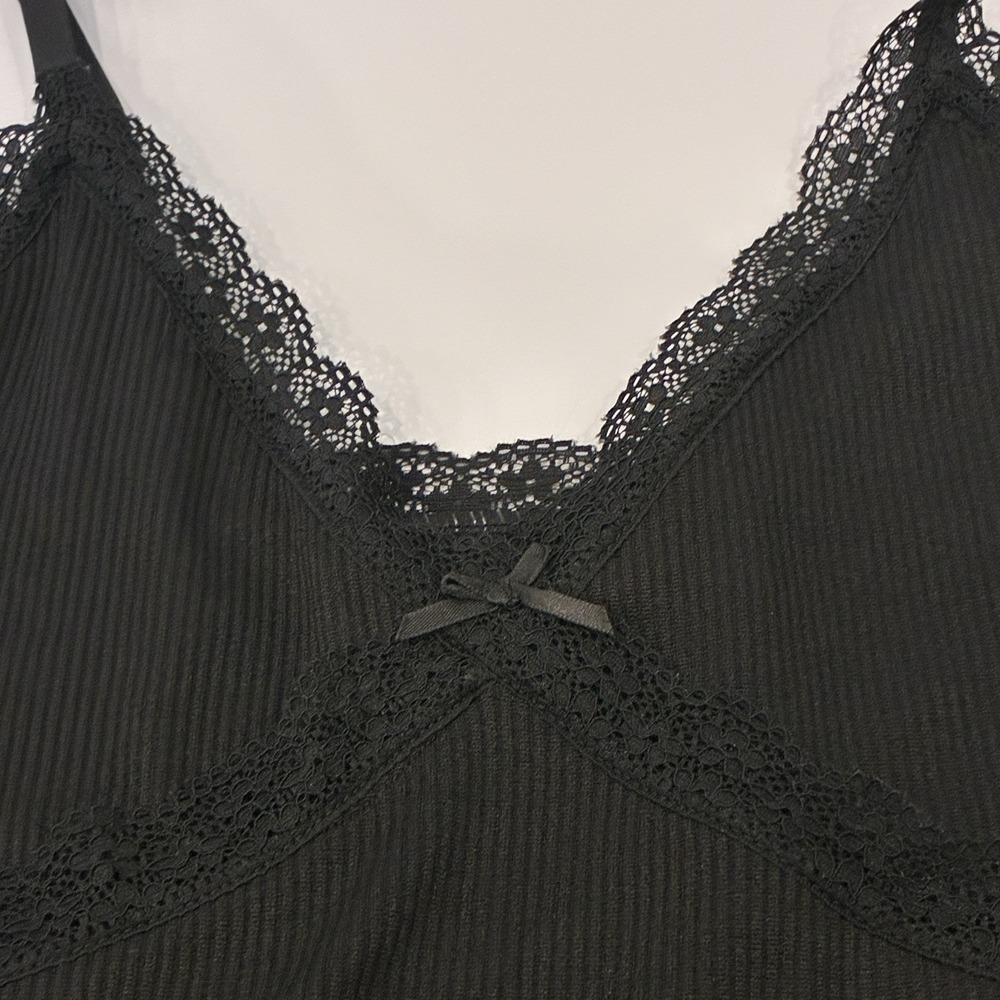 Y2K‎ Babydoll Ribbed Tank Mini Dress Size M Black Lace Sexy Vampy Goth Witchy - Picture 4 of 9
